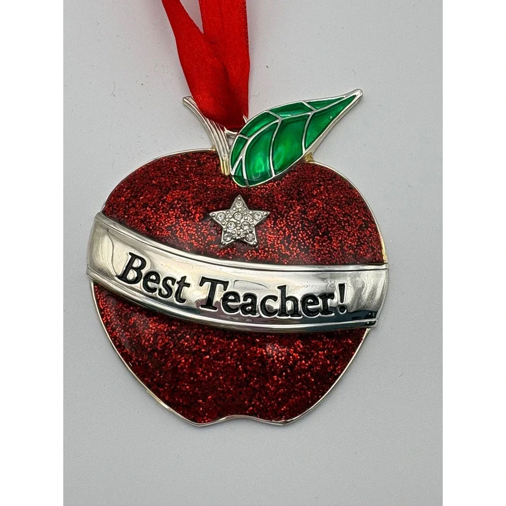 Harvey Lewis Best Teacher Apple Ornament Unisex OS Red Glitter Enamel Rhinestone